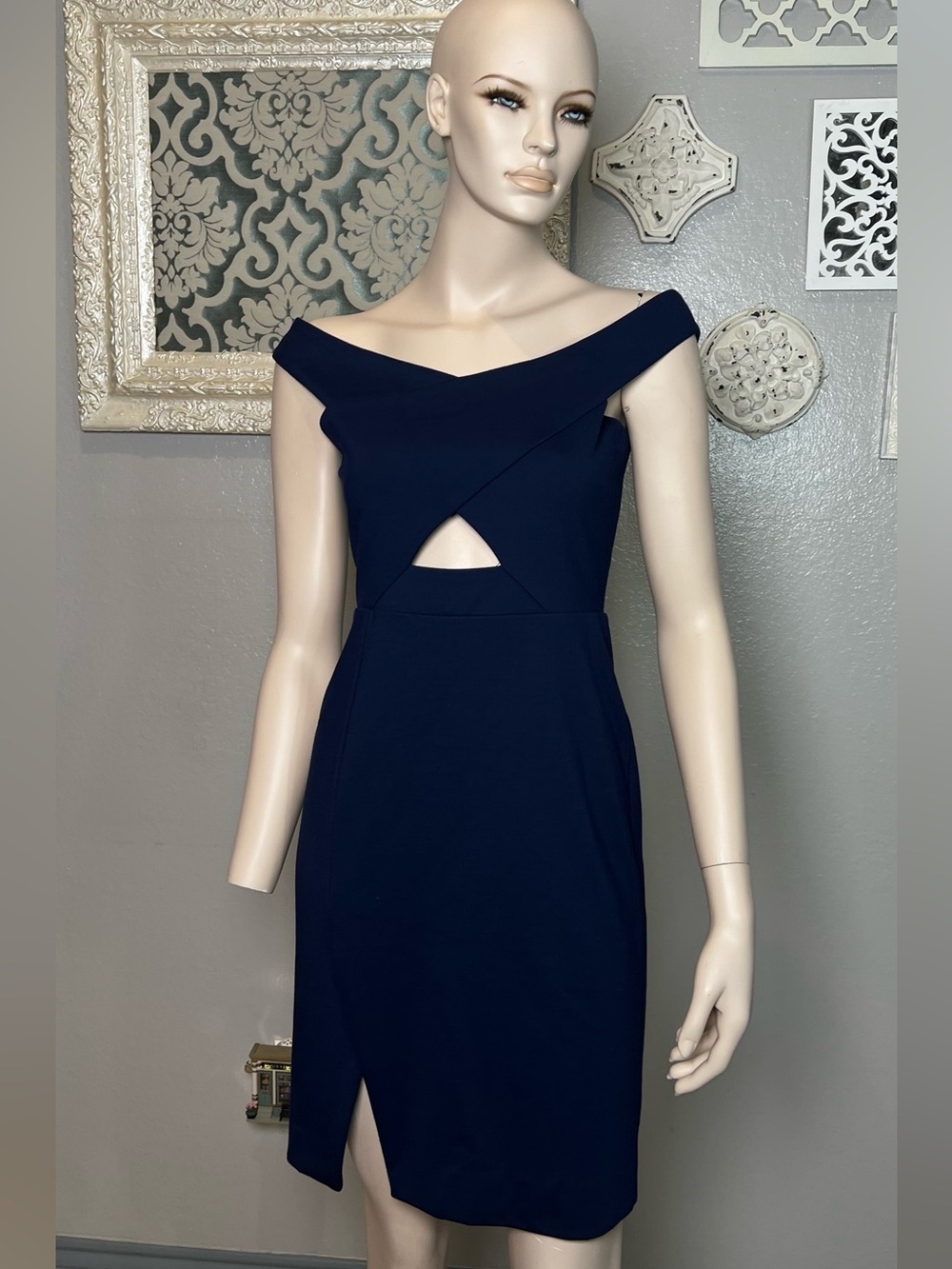 Parker Navy One-Shoulder Sheath Dress with Front Cutout